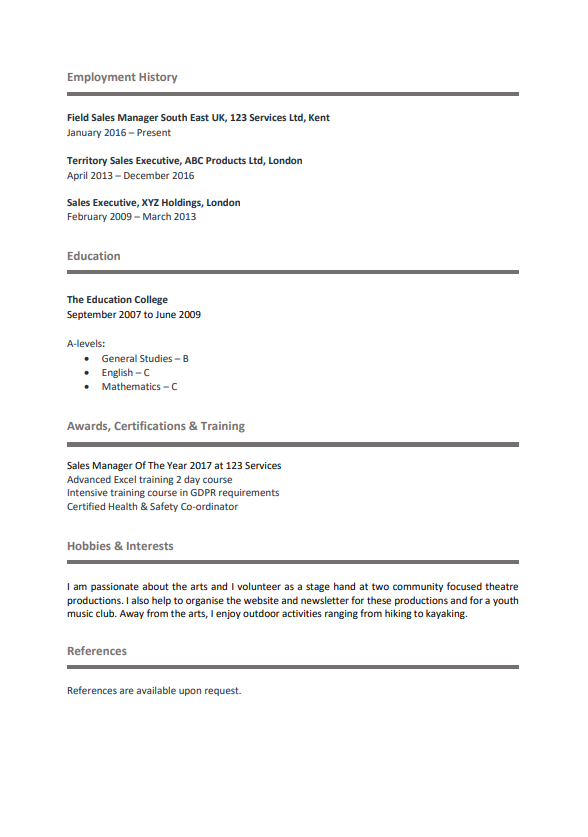 Skills Based CV Example Page 2